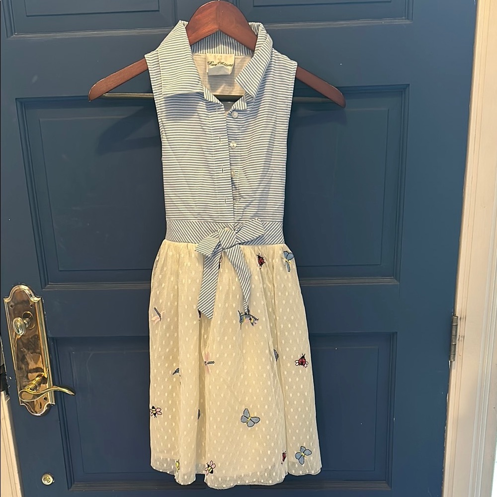 Blue and White Kids Dress with Bow